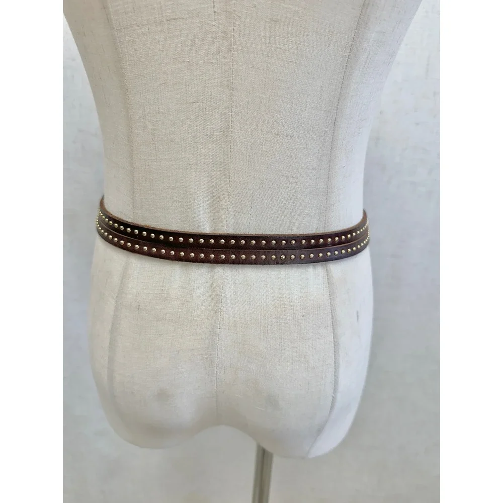 1937 Accessories Genuine Leather Studded Brown Double Wrap Belt Womens ML Boho